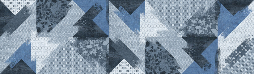 Blue vintage floral background, patchwork, repeating wallpaper pattern