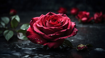 red rose with water drops 