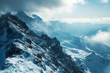 Obraz premium A cloudy view of the Swiss Alpine range in Titlis, Switzerland.