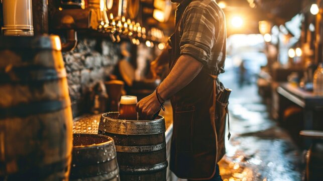 Waiter holding beer at brewery