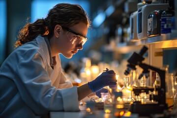 A young female scientist working in a lab