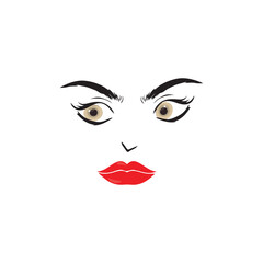 Beautiful woman face with red lips vector. Fashion model face close up, vector illustration. Beautiful woman face Eyebrow eyelashes sexy lips. EPS10.