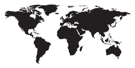 World map on isolated background. Similar black world map for infographic. Vector illustration.