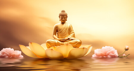 golden buddha statue on colorful background. - obrazy, fototapety, plakaty