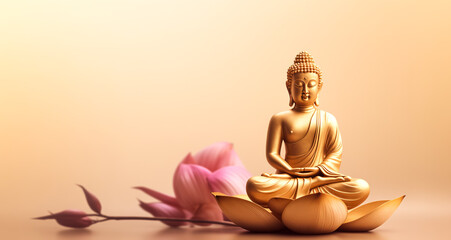 golden buddha statue on colorful background.