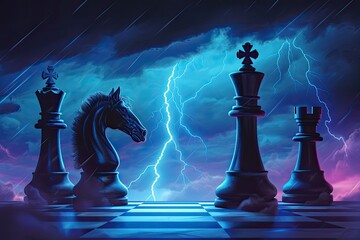 pieces are two kings and two rooks lightning - obrazy, fototapety, plakaty