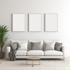 Modern Living Room Interior with Blank Wall Art Frames