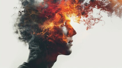 Explosive creativity in a double exposure showcasing a devoted mind.