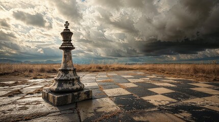 Fototapeta premium Giant chess king piece in a coastal landscape