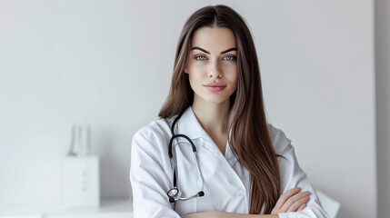 a beauty doctor with cross arm in white background