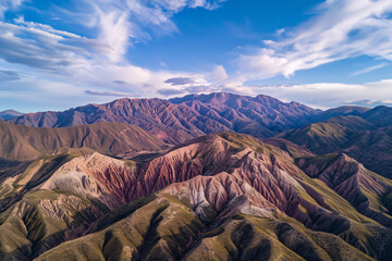 Aerial view of colorful mountain ridges