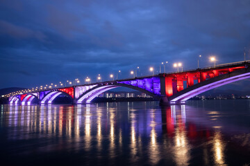 Fototapeta na wymiar Communal Bridge over the Yenisei River, Krasnoyarsk