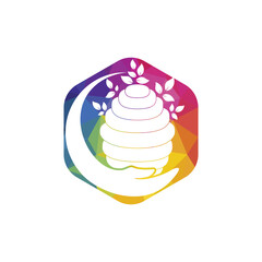 Honey care vector logo design concept. Honeycomb logo design template.
