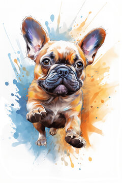 a colourful sketch of a french bulldog on a white background