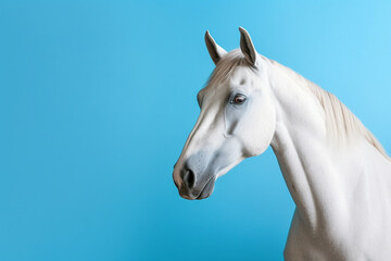 Obraz premium horse on blue background, copy space for text