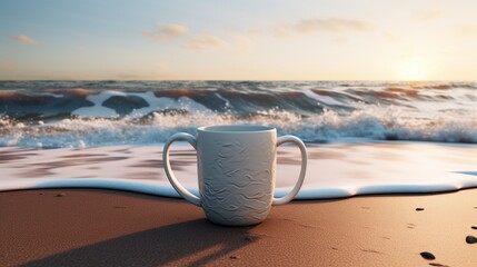 A beautiful sea shore crafted on mug - Generative AI