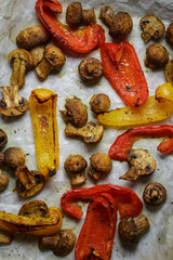 grilled vegetables on parchment, grilled mushrooms and sweet peppers 