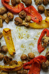 grilled vegetables on parchment, grilled mushrooms and sweet peppers 