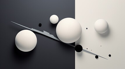 Collision of abstract objects in space. Abstract scene of various colliding objects. A dynamic composition of spheres and plasticy form. - obrazy, fototapety, plakaty