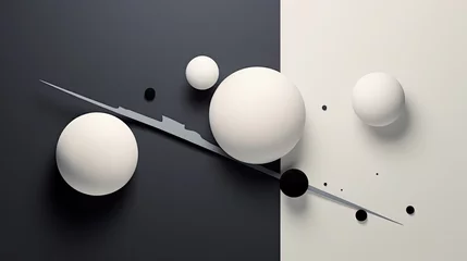 Foto op Plexiglas Collision of abstract objects in space. Abstract scene of various colliding objects. A dynamic composition of spheres and plasticy form. © Login