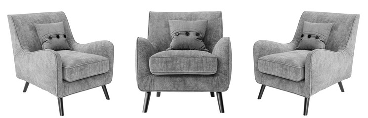 Modern  gray armchair set isolated on white background. Furniture Store collection.Design element....