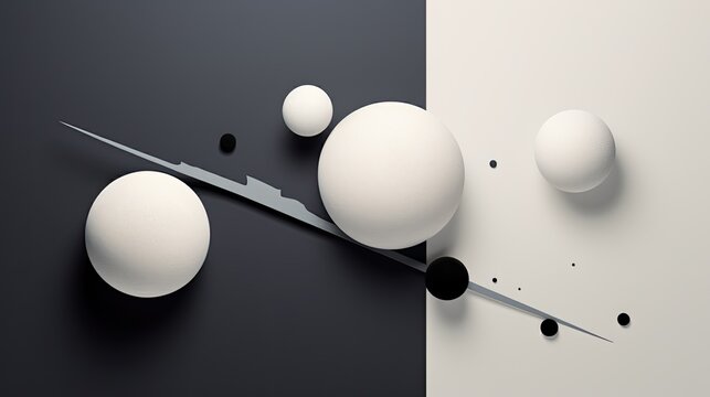 Collision Of Abstract Objects In Space. Abstract Scene Of Various Colliding Objects. A Dynamic Composition Of Spheres And Plasticy Form.