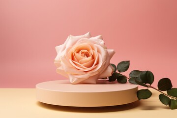 Fototapeta na wymiar Elegant Peach Rose on Pastel Background 