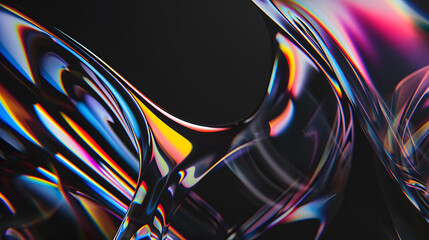 Minimalist distorted transparent glass chromatic aberration black abstract future technology background concept