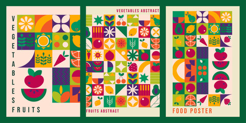 Obraz na płótnie Canvas Geometric modern poster. Abstract nature vegetables fruits Bauhaus