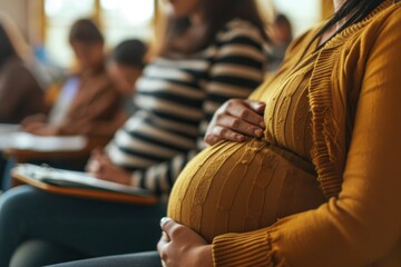A group of pregnant women attends an antenatal class