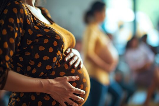 A group of pregnant women attends an antenatal class