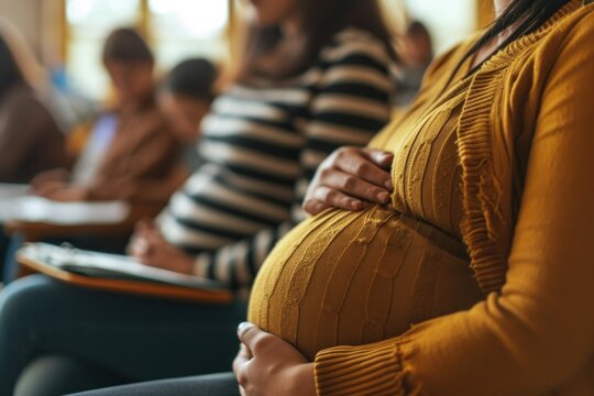 A group of pregnant women attends an antenatal class