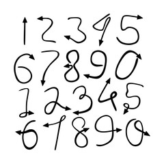 Set of number arrow signs isolated on white.