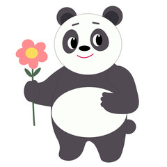 Naklejka premium Cute panda holding a flower