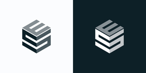 Letter E and S initials vector logo design in cube shape - obrazy, fototapety, plakaty