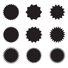 Zig-zag circle collection in black color. Circle with sharp and rounded waves edge. Sale and big set of red zig-zag circle sticker, Sale and discount template sticker. Black sale labels isolated.