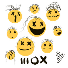 set of nine smileys with haircut 