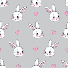Hand Drawn Cute Bunny Pattern, print design rabbit background, children print textile design