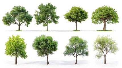 Collection of trees isolated on white background