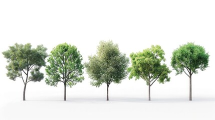 Collection of trees isolated on white background