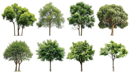 Collection of trees isolated on white background