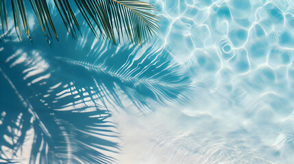 Top view of water surface with tropical leaf shadow. High-resolution