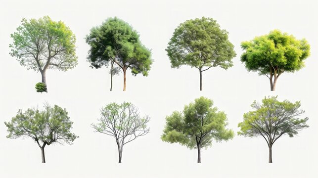 Collection of trees isolated on white background