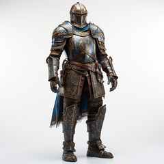 Fototapeta premium A knight dressed in steel armor isolated on white background.Front view.Copy and text space
