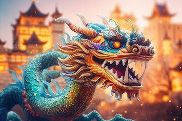 Fototapeta premium a Chinese dragon, a mythic creature renowned in East Asian culture; the mythic grandeur of the dragon