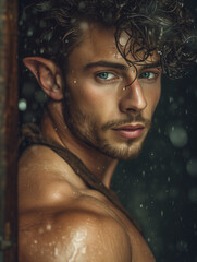 wet elf portrait in the rain - generative ai