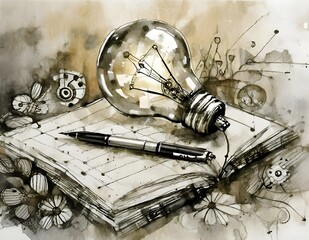 The concept of the birth of a great idea represented by a light bulb.
