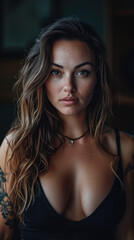 Fototapeta premium Portrait of a young tattooed woman who is looking at the camera