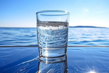 Invigorating energy, A glass of pure water, framed by natures beauty, capturing the essence of vitality and the refreshing power of hydration.