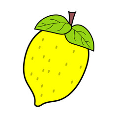 Fresh yellow lemon fruit with green leaves